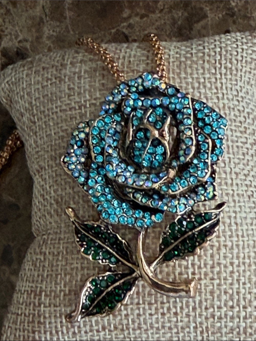 Betsey Johnson Crystal Rose Pendant Necklace - Blue & Green
